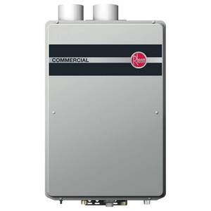 lot 2 image: Like New Factory Sealed Rheem Commercial 9.5 GPM 199,000 BTU Natural Gas High Efficiency Indoor Tankless Water Heater Model # RTGH-C95DVLN - Retail $1515.27