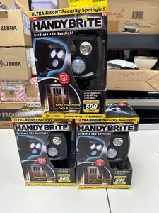 lot 101 image: 3 New Handy Brite Ultra Brite 500 Lumen Cordless  Wireless LED Security  Spotlights