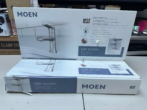 lot 32 image: 2 Moen LISO Spot Resist Brushed Nickel One-Handle Bathroom Faucet, One Hole Bathroom Sink Faucet with Optional Deck Plate and Push Down Drain, 84540SRN
