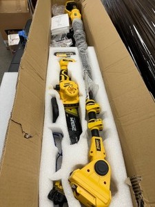 lot 123 image: 8 Inch Battery Powered Pole Saw, and hand held saw - chainsaw - is damaged see pictures