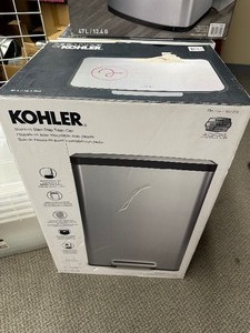 lot 113 image: Kohler 47L Stainless Steel Step Trash Can - Works Has Dent