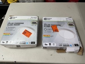 lot 85 image: 2 11 Commercial Electric Color Changing Flush Mount Lights  with Bronze or White housing