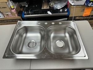 lot 50 image: Like New Elkay Dayton 33 Double Basin Drop in Kitchen Sink