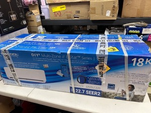lot 34 image: Partial MRCOOL DIY 18,000 BTU 1.5-Ton 1-Zone 22 SEER Ductless Mini-Split AC and Heat Pump with 18K & 25ft Line - Retail $2085.99