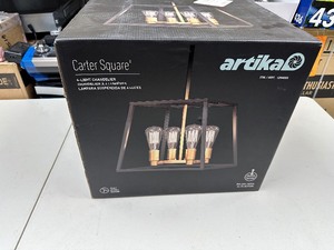lot 81 image: Like New Open Box Artika Carter Square Light Fixture - Black & Gold - Missing further dropdown pieces - flushmount