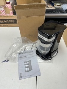 lot 91 image: Like New Open Box Elite Gourmet Single Cup Coffee Maker with Metal Travel Cup