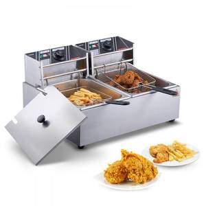 lot 18 image: Like New Unused Vevor Commercial Electric Deep Fryer 18.2 qt. Electric Countertop Fryer 3000 Watt Stainless Steel Dual Deep Fryer, Silver