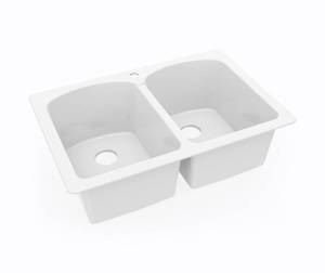 lot 27 image: Like New Open Box Swan Swanstone Series KSLB-3322 22 x 33 Dual Mount Double Bowl Sink in White - Retail $432
