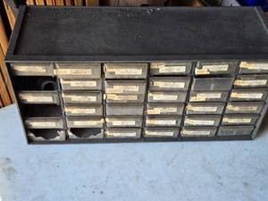 lot 143 image: Small Parts Storage Cabinet with Small Carb Parts in Some Drawers - See Pics