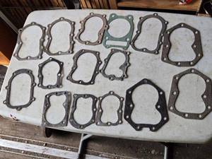 lot 172 image: Group of 15 Small Engine Head Gaskets - Various Shapes and Sizes