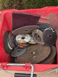 lot 252 image: Assortment of Grinding and Sanding Discs in Red Tool Bucket