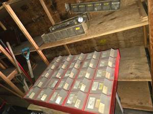 lot 256 image: Group of  Bin Organizers with Multiple Storage Bins - Some Loose, Some in Cabinet 23 12 x 31 12