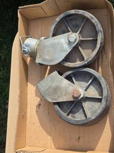lot 312 image: Set of 2 Metal Utility Casters - Heavy Duty
