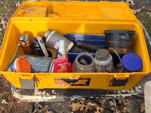 lot 314 image: Assortment of Tools and Lubricants in Yellow Tool Box