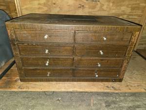 lot 397 image: Vintage Wooden Tool Chest with Multiple Drawers - 27.5 wide 15.5 deep 15 high