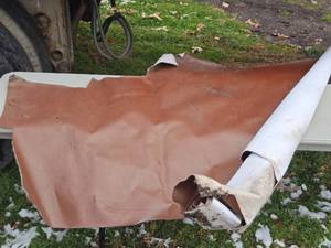 lot 490 image: Roll of Brown and White Synthetic Faux Leather Upholstery Material - Vintage