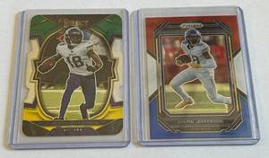 lot 37A image: Justin Jefferson 2 Card Lot 2022 Select Die Cut Concourse #50 and Prizm #190 Red White and Blue - Minnesota Vikings Football Cards