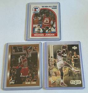 lot 39A image: Michael Jordan 3 Card Lot 1999 Black Diamond, 1998 Topps, 1989 Hoops All-Star Basketball Cards