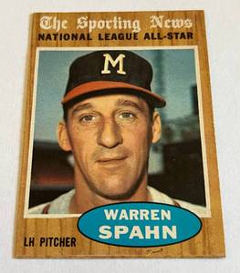 lot 41A image: Warren Spahn 1962 Topps Sporting News #399 Vintage Baseball Card