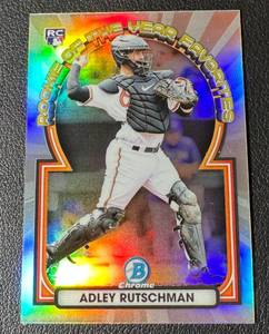 lot 28 image: Adley Rutschman RC 2003 Bowman Chrome Rookie of the Year Favorites #ROYF-4 Rookie Baseball Card