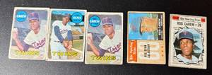 lot 11A image: Rod Carew and Tony Oliva 5 Card 1968-1970 Minnesota Twins Vintage Card Lot