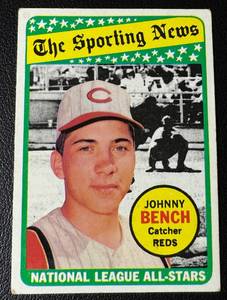 lot 12A image: Johnny Bench 2nd Year 1969 Topps Sporting News #430 Vintage Baseball Card