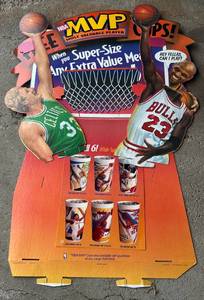 lot 10B image: Michael Jordan, Larry Bird, Charles Barkley NBA MVP Cup Advertisement 58x40 - Basketball