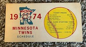 lot 63 image: Minnesota Twins 1974 Schedule - Vintage Baseball