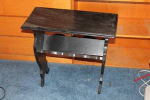 lot 42 image: Vintage Black Wooden Side Table with Storage Shelf