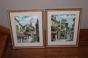 lot 98 image: Pair of Vintage Framed Watercolor Paintings by Robert Choate - City Streets