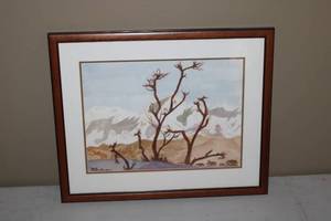 lot 100 image: Framed Watercolor Landscape by M. Ambrosini - Signed Artwork