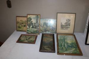 lot 101 image: Collection of 7 Framed Vintage Landscape Artwork