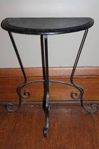 lot 113 image: Vintage Black Metal and Wood Half Table - Decorative Accent Piece