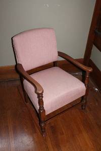 lot 116 image: Vintage Wooden Armchair - Pink Upholstery