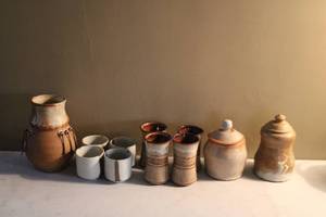 lot 160 image: Set of 7 Unique Handmade Ceramics - Pottery Jars and Cups