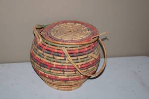 lot 165 image: Vintage Handwoven Basket with Assorted Collection of Matchbooks