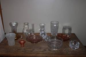 lot 175 image: Group of Vintage Glassware Including Decorative Bowls and Vases