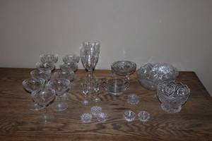 lot 185 image: Collection of Elegant Cut Glass Bowls and Cups - Assortment of 19 Pieces