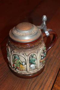 lot 201 image: Vintage German Beer Stein with Colorful Relief Design