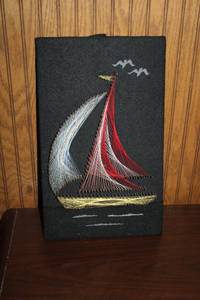 lot 228 image: Vintage String Art Sailboat Artwork - Framed Nautical Design