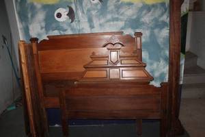 lot 247 image: Antique Wooden Bed Frame with Intricate Carvings
