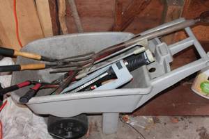 lot 255 image: Assortment of Gardening Hand Tools - Includes Rakes, Forks, and Pruners