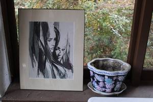 lot 268 image: Framed Artistic Print and Decorative Planter - Floral Design