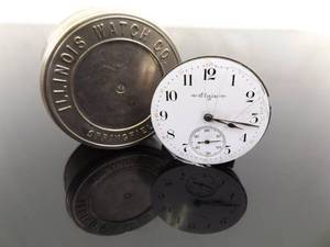lot 110 image: Vintage Elgin Large Key Wind Watch in Repair Tin
