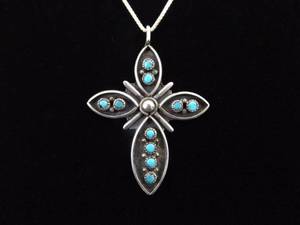lot 130 image: .925 Sterling Silver Turquoise Cabochon Cross Pendant Necklace