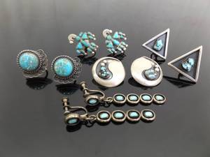 lot 140 image: 5 Sets of .925 Sterling Silver Turquoise Screw Back Earrings