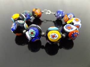 lot 146 image: Murano Millefiori 7.75 Trade Bead Bracelet