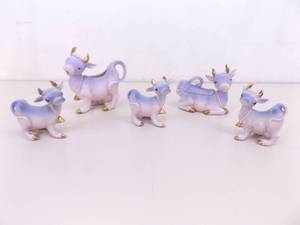lot 22 image: Set of 5 Japan Purple Cow Salt Pepper, Creamer, etc. Figurines