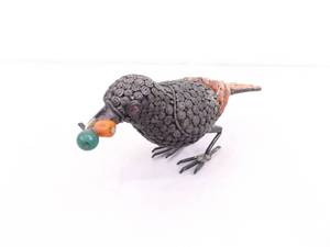 lot 26 image: Ancient Antique Sterling Silver Coral, Jade, Ruby, and Turquoise Asian Bird Figurine