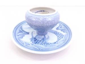 lot 28 image: Antique Asian Blue Koi Plate and Tea Cup